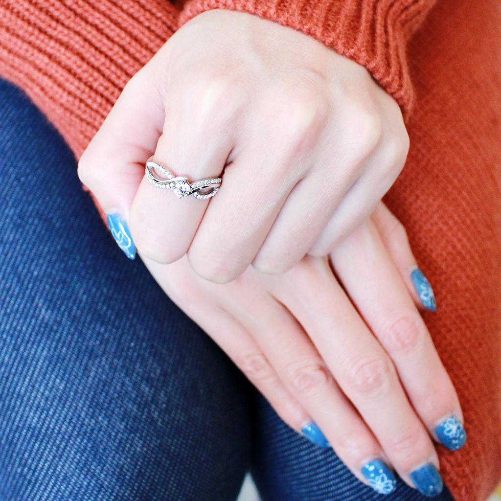 DA147 - High polished (no plating) Stainless Steel Ring with AAA Grade CZ in Clear-4