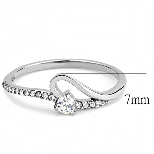 DA148 - High polished (no plating) Stainless Steel Ring with AAA Grade CZ in Clear-1
