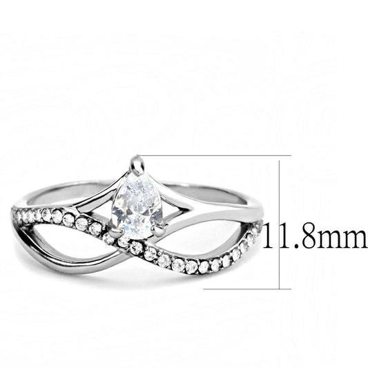 DA149 - High polished (no plating) Stainless Steel Ring with AAA Grade CZ in Clear-1