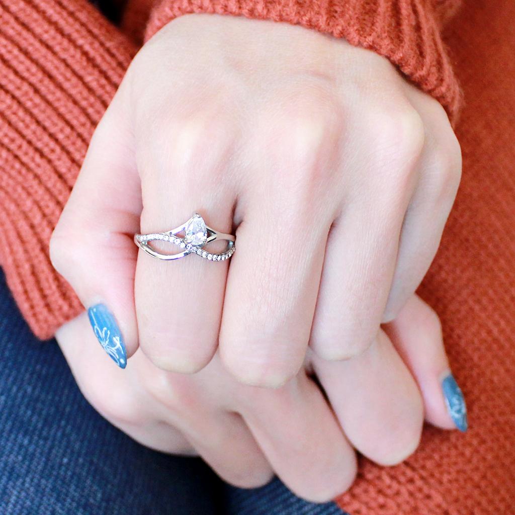 DA149 - High polished (no plating) Stainless Steel Ring with AAA Grade CZ in Clear-4