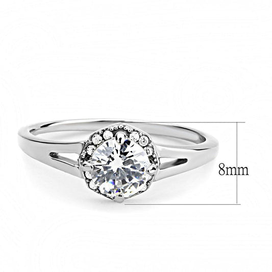 DA150 - High polished (no plating) Stainless Steel Ring with AAA Grade CZ in Clear-1