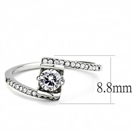 DA151 - High polished (no plating) Stainless Steel Ring with AAA Grade CZ in Clear-1