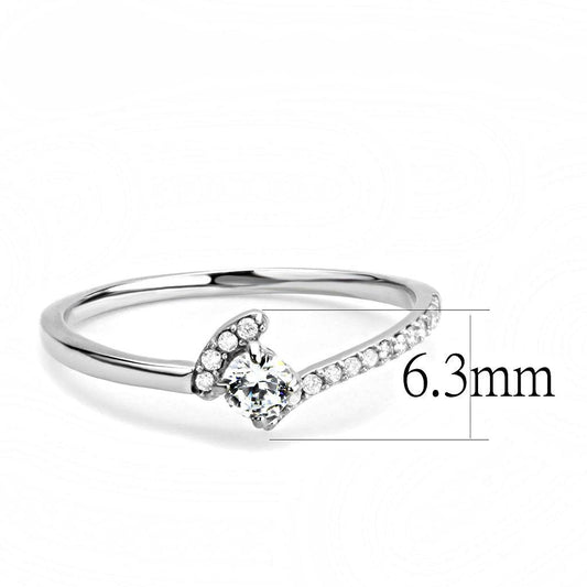 DA152 - High polished (no plating) Stainless Steel Ring with AAA Grade CZ in Clear-1
