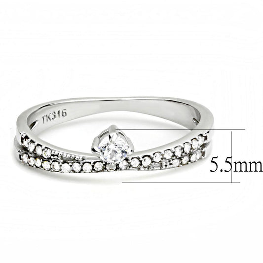 DA153 - High polished (no plating) Stainless Steel Ring with AAA Grade CZ in Clear-1