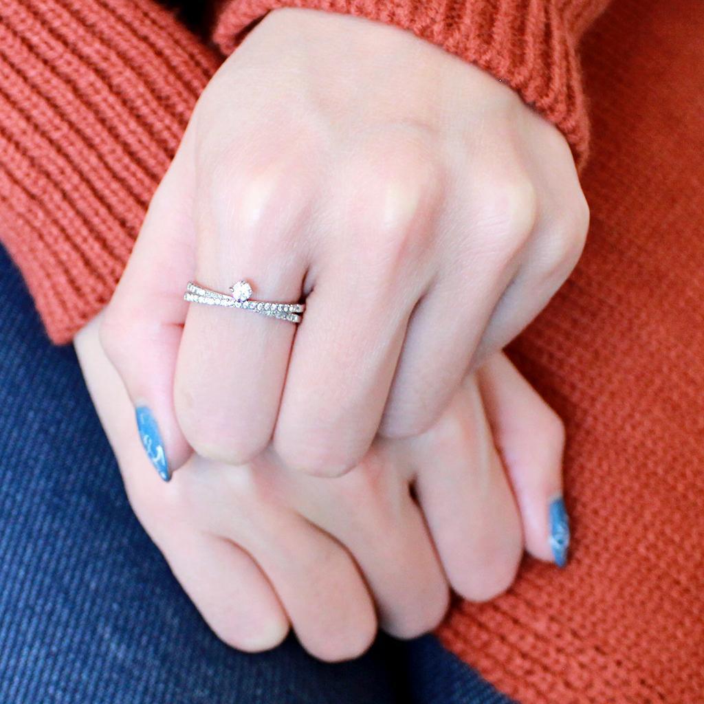 DA153 - High polished (no plating) Stainless Steel Ring with AAA Grade CZ in Clear-4