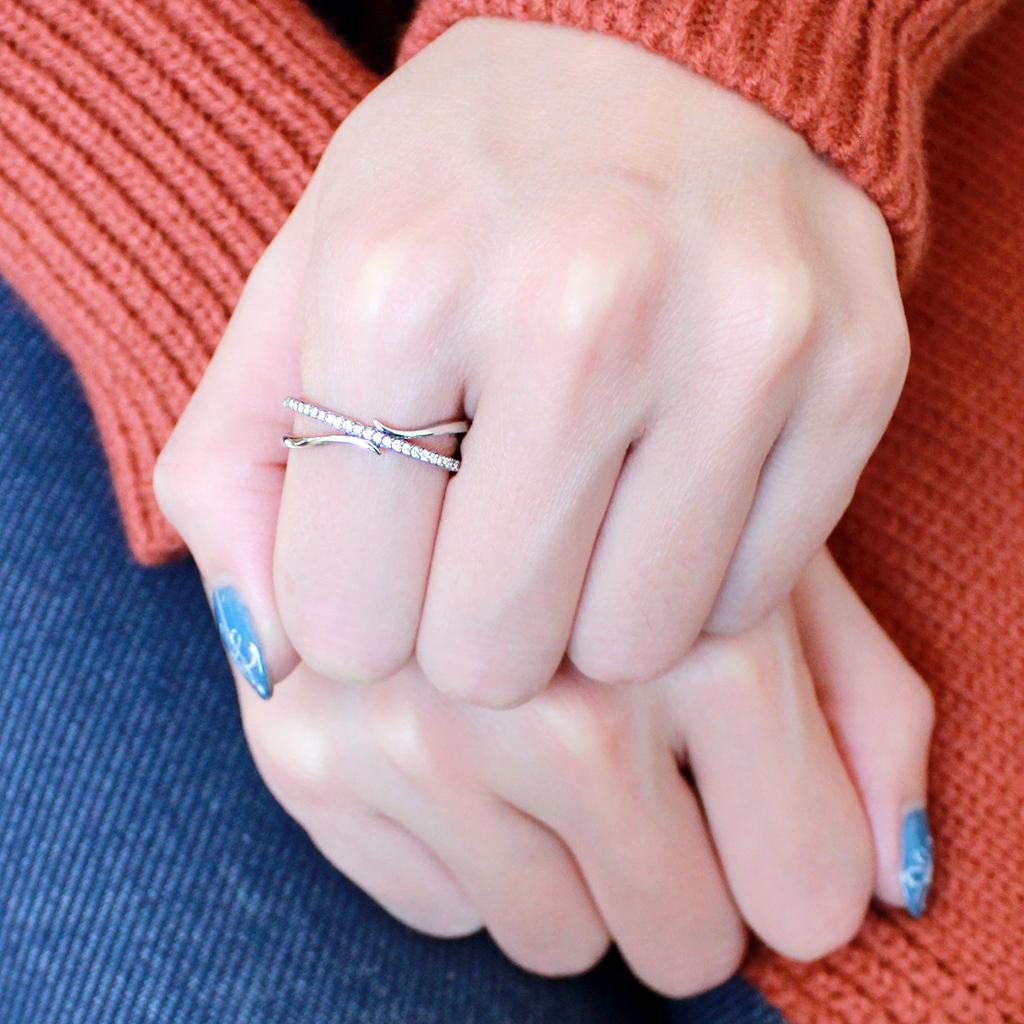 DA155 - High polished (no plating) Stainless Steel Ring with AAA Grade CZ in Clear-4