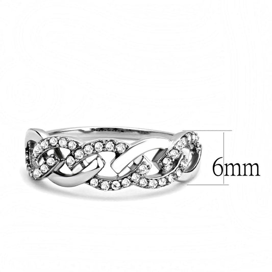DA163 - High polished (no plating) Stainless Steel Ring with AAA Grade CZ in Clear-1