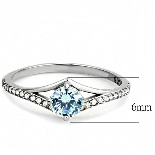 DA167 - High polished (no plating) Stainless Steel Ring with AAA Grade CZ in Sea Blue-1