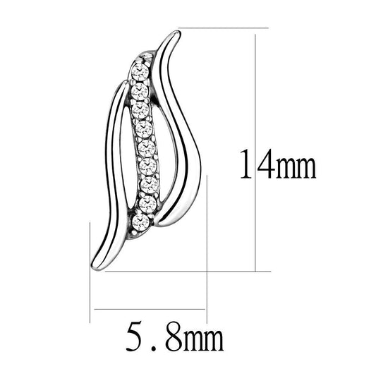 DA175 - High polished (no plating) Stainless Steel Earrings with AAA Grade CZ in Clear-1