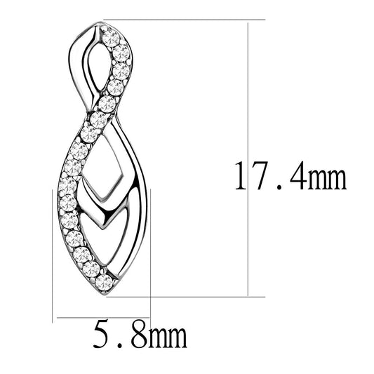 DA176 - High polished (no plating) Stainless Steel Earrings with AAA Grade CZ in Clear-1