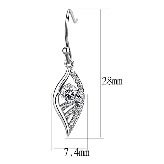 DA178 - High polished (no plating) Stainless Steel Earrings with AAA Grade CZ in Clear-1