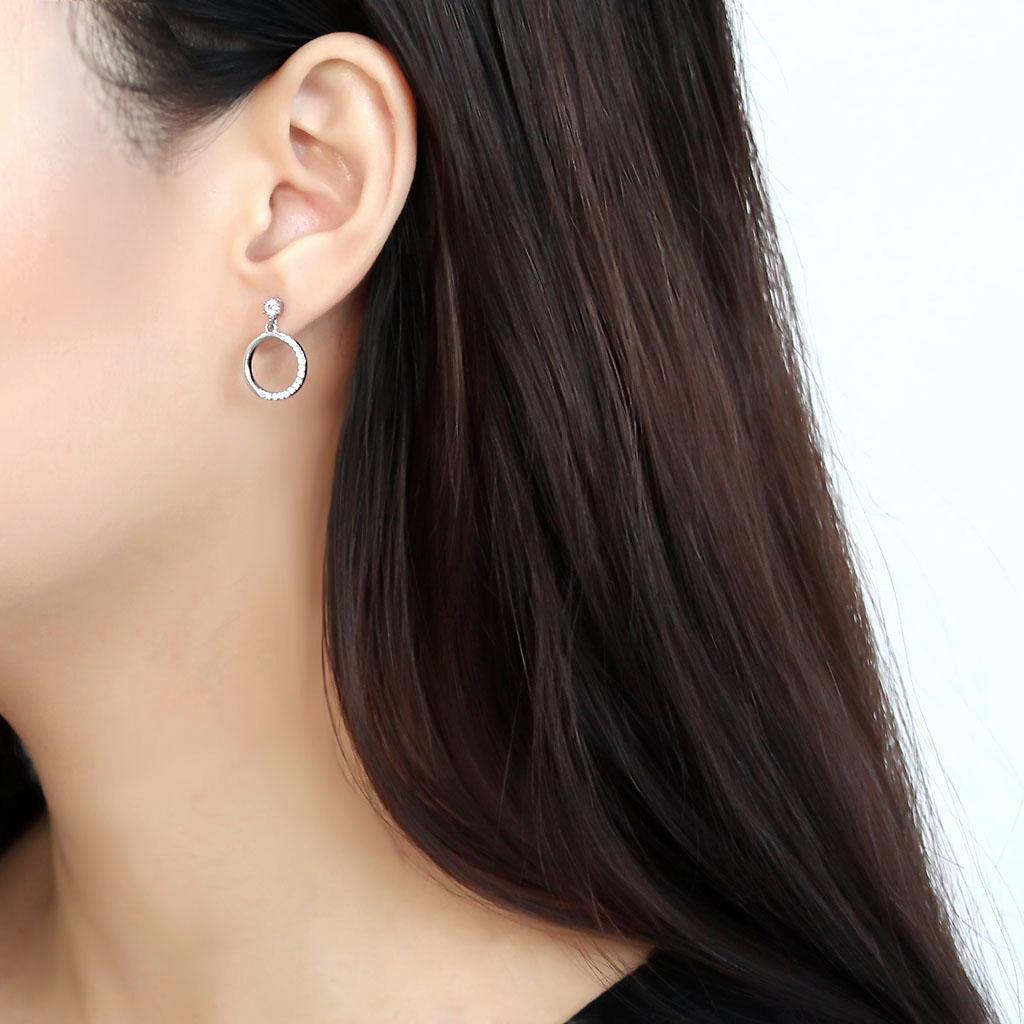 DA180 - High polished (no plating) Stainless Steel Earrings with AAA Grade CZ in Clear-2