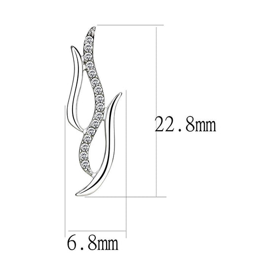 DA182 - High polished (no plating) Stainless Steel Earrings with AAA Grade CZ in Clear-1