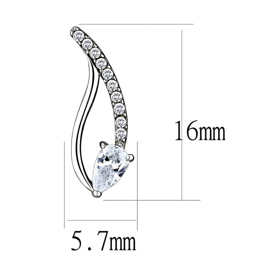 DA185 - High polished (no plating) Stainless Steel Earrings with AAA Grade CZ in Clear-1