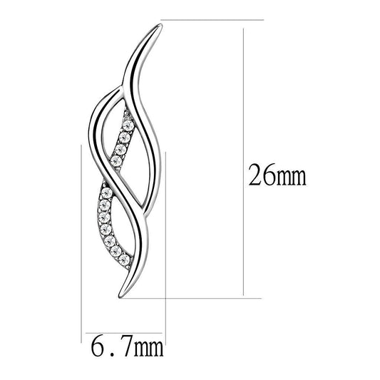 DA187 - High polished (no plating) Stainless Steel Earrings with AAA Grade CZ in Clear-1