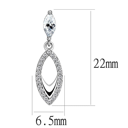DA189 - High polished (no plating) Stainless Steel Earrings with AAA Grade CZ in Clear-1