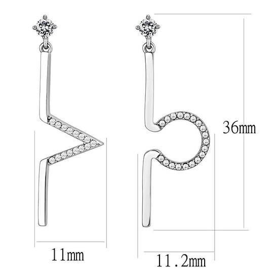 DA191 - High polished (no plating) Stainless Steel Earrings with AAA Grade CZ in Clear-1