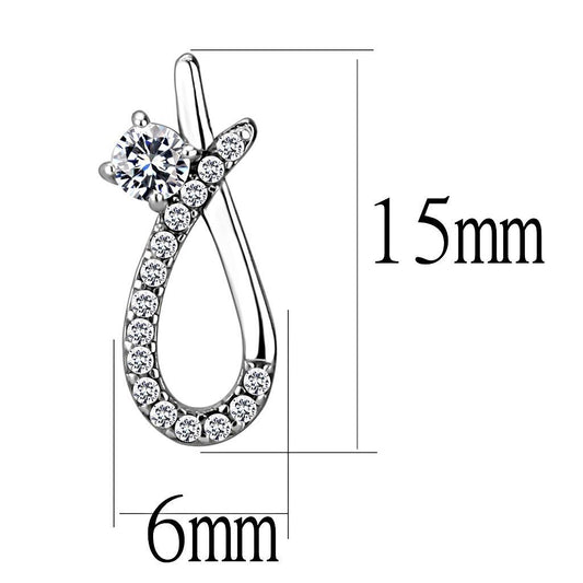 DA196 - High polished (no plating) Stainless Steel Earrings with AAA Grade CZ in Clear-1