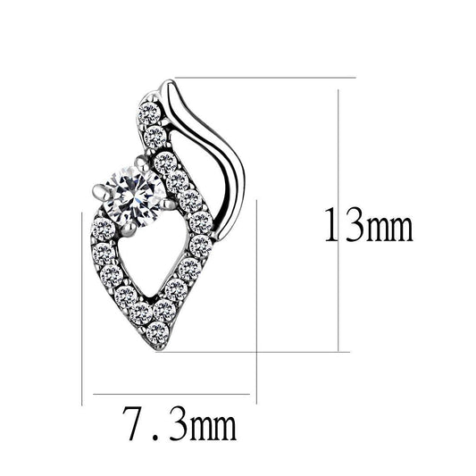 DA199 - High polished (no plating) Stainless Steel Earrings with AAA Grade CZ in Clear-1