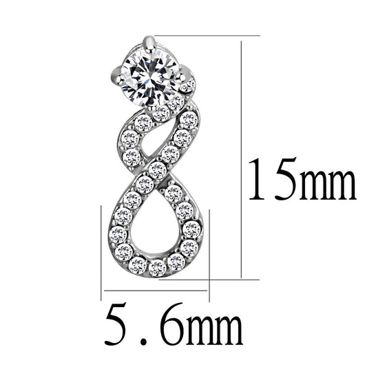 DA203 - High polished (no plating) Stainless Steel Earrings with AAA Grade CZ in Clear-1