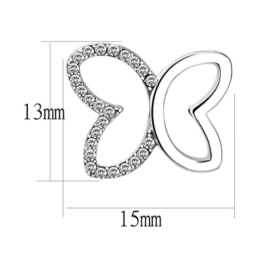 DA209 - High polished (no plating) Stainless Steel Earrings with AAA Grade CZ in Clear-1