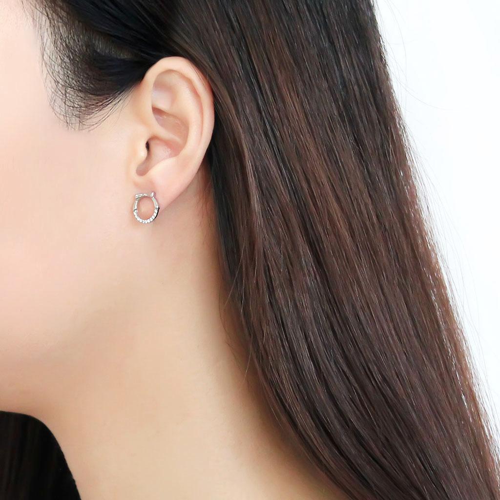 DA210 - High polished (no plating) Stainless Steel Earrings with AAA Grade CZ in Clear-2