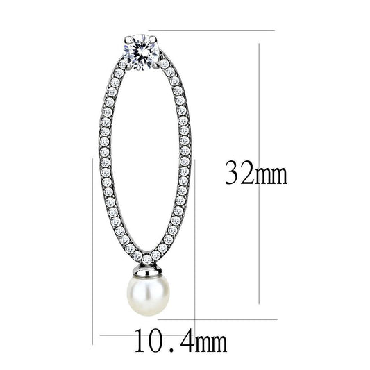 DA223 - High polished (no plating) Stainless Steel Earrings with Synthetic Pearl in White-1