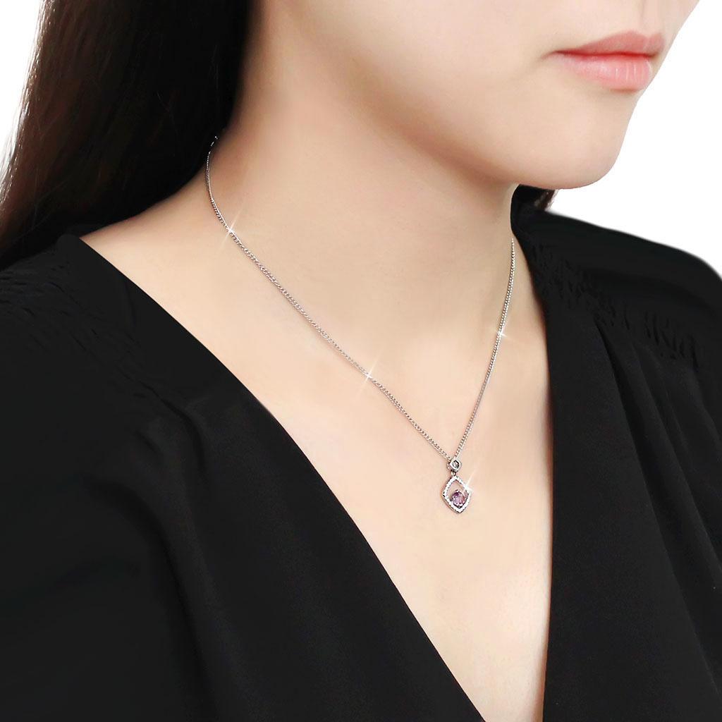 DA229 - High polished (no plating) Stainless Steel Chain Pendant with AAA Grade CZ in Amethyst-2
