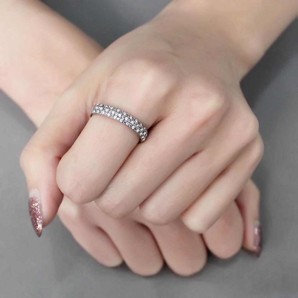 DA231 - High polished (no plating) Stainless Steel Ring with AAA Grade CZ in Multi Color-4