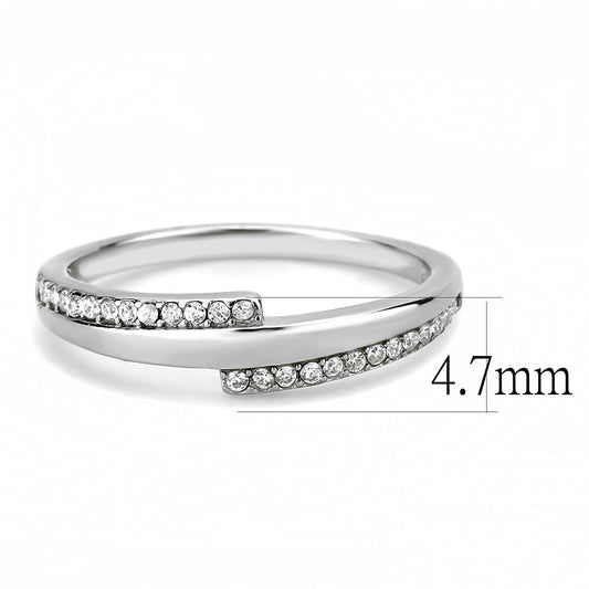 DA234 - High polished (no plating) Stainless Steel Ring with AAA Grade CZ in Clear-1