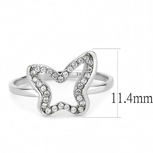 DA241 - High polished (no plating) Stainless Steel Ring with AAA Grade CZ in Clear-1