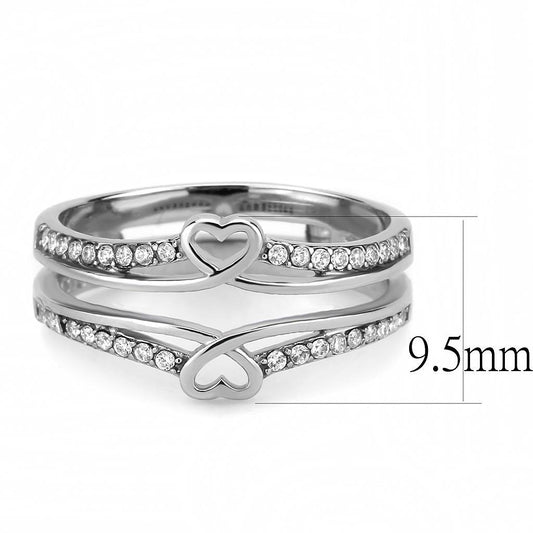 DA242 - High polished (no plating) Stainless Steel Ring with AAA Grade CZ in Clear-1