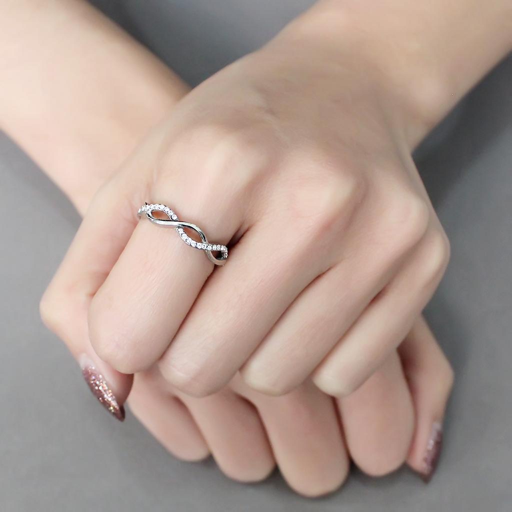 DA243 - High polished (no plating) Stainless Steel Ring with AAA Grade CZ in Clear-4