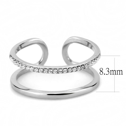 DA249 - High polished (no plating) Stainless Steel Ring with AAA Grade CZ in Clear-1