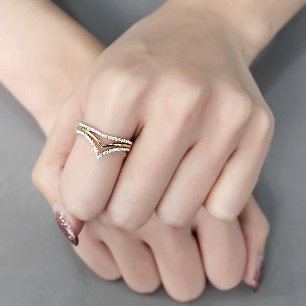 DA250 - IP Gold(Ion Plating) Stainless Steel Ring with AAA Grade CZ in Clear-4