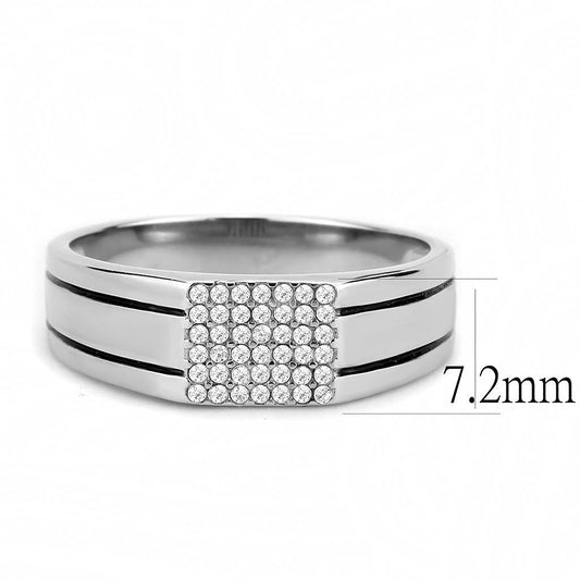 DA253 - High polished (no plating) Stainless Steel Ring with AAA Grade CZ in Clear-1