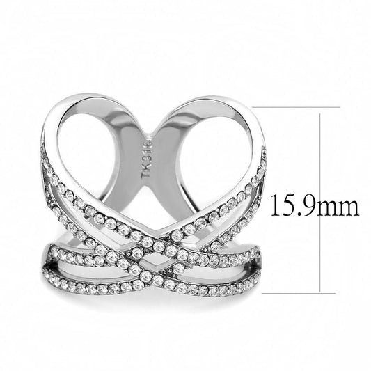 DA255 - High polished (no plating) Stainless Steel Ring with AAA Grade CZ in Clear-1