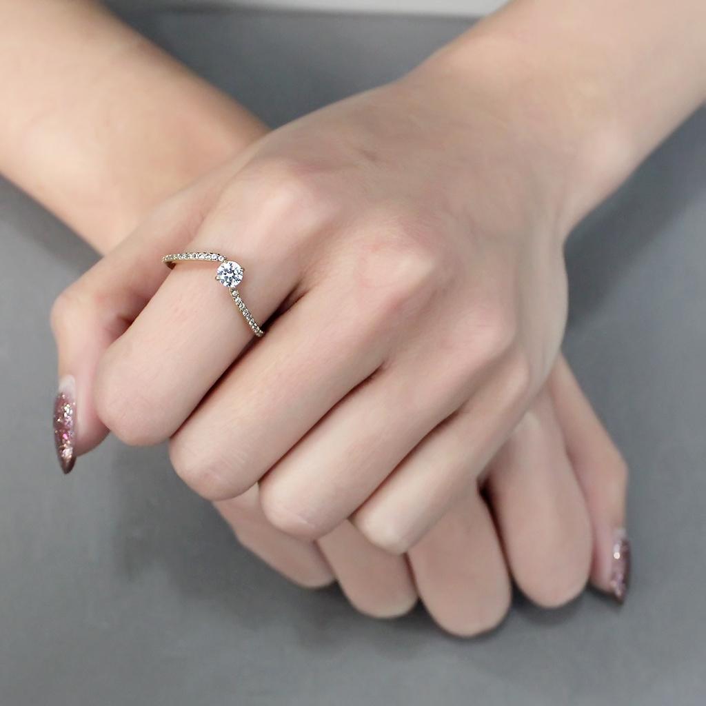 DA256 - IP Gold(Ion Plating) Stainless Steel Ring with AAA Grade CZ in Clear-4