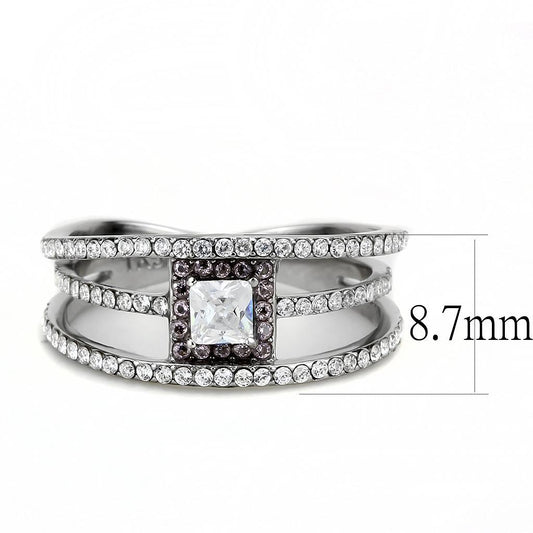 DA257 - High polished (no plating) Stainless Steel Ring with AAA Grade CZ in Clear-1
