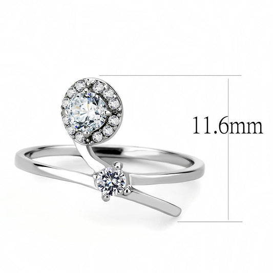 DA260 - High polished (no plating) Stainless Steel Ring with AAA Grade CZ in Clear-1