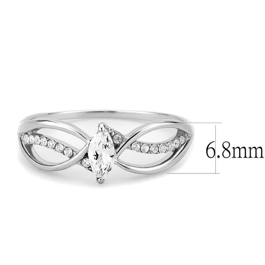 DA262 - High polished (no plating) Stainless Steel Ring with AAA Grade CZ in Clear-1