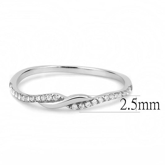 DA263 - High polished (no plating) Stainless Steel Ring with AAA Grade CZ in Clear-1