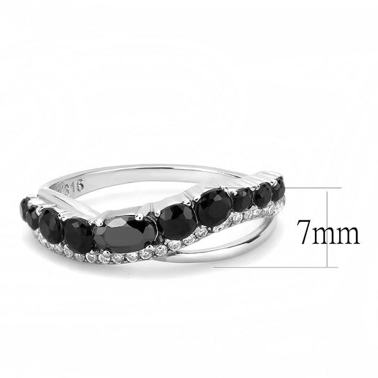 DA269 - High polished (no plating) Stainless Steel Ring with AAA Grade CZ in Black Diamond-1