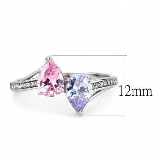 DA270 - High polished (no plating) Stainless Steel Ring with AAA Grade CZ in Multi Color-1