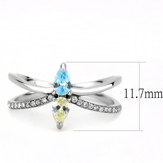 DA271 - High polished (no plating) Stainless Steel Ring with AAA Grade CZ in Multi Color-1