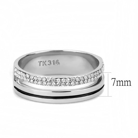 DA275 - High polished (no plating) Stainless Steel Ring with AAA Grade CZ in Clear-1