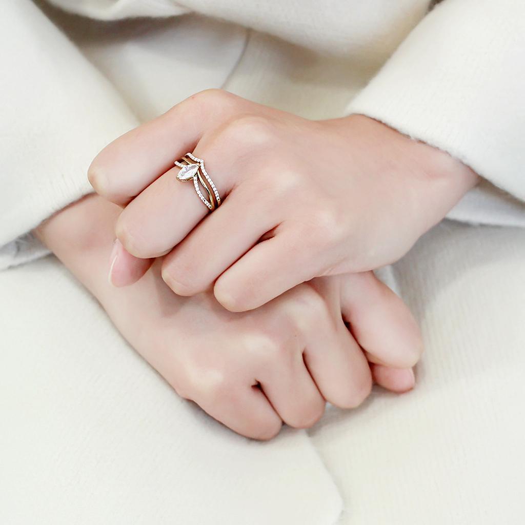 DA276 - IP Gold(Ion Plating) Stainless Steel Ring with AAA Grade CZ in Clear-4