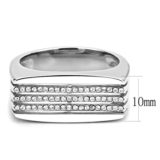DA279 - High polished (no plating) Stainless Steel Ring with AAA Grade CZ in Clear-1