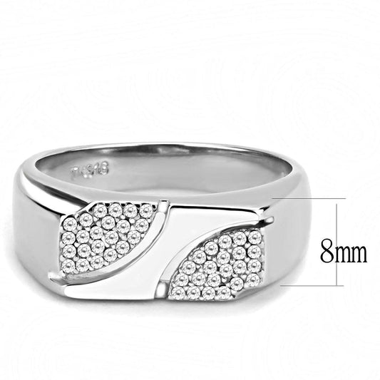 DA280 - High polished (no plating) Stainless Steel Ring with AAA Grade CZ in Clear-1