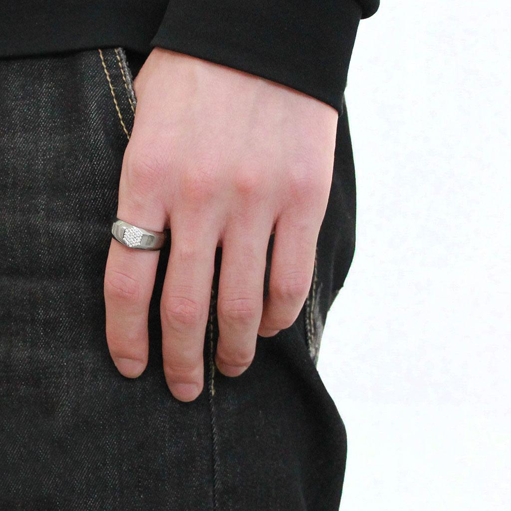 DA281 - High polished (no plating) Stainless Steel Ring with AAA Grade CZ in Clear-4